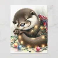 Adorable Christmas Otter Postcard