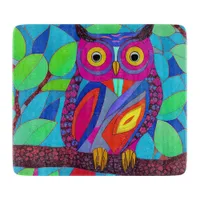 Whimsical Owl with Colorful Feathers Cutting Board