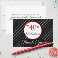 40 & Fabulous Birthday Photo Black Thank You Card