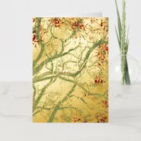  Happy New Year green tree red leaves Foil Greeting Card