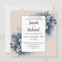 Serene Blue Floral with Elegant Beige Background Invitation