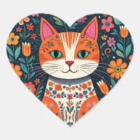 Whimsical Folk Art Cat and Flowers