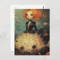 Woman in a Puffer Fish Dress Fashion Postcard