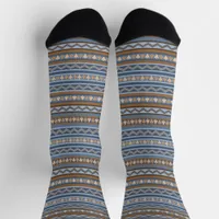 Southwest Style Blue and Brown Geometric Pattern Socks