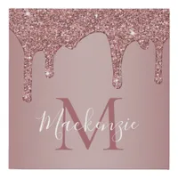 Girly Rose Gold Sparkle Glitter Drips Monogram Faux Canvas Print