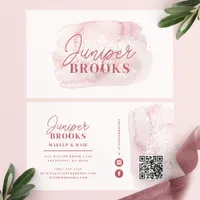 Mauve Pink Social Media QR Code Glitter Business Card