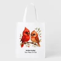 Charming Northern Cardinal  Grocery Bag