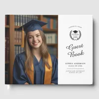 Chic Elegant Script School Emblem Graduation Party Guest Book