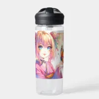 Anime Girl Holding a Butterfly Personalized Water Bottle