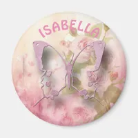 Personalized Pink Floral Butterfly Magnet