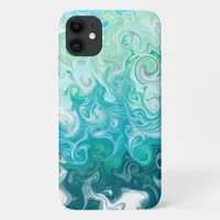 Blue and Green Waves Digital Fluid Art     iPhone 11 Case