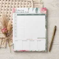Watercolor Blush Pink Floral Family Meal Planner Notepad