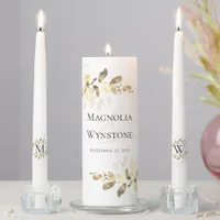 Gold Eucalyptus Monogram Wedding Unity Candle Set
