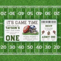 Football First Year Down 1st Birthday Ticket Invitation