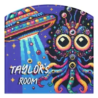 UFO and Alien Pixel Art Personalized Door Sign