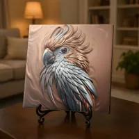 Metallic Golden Silver Embossed Cockatoo Parrot  Ceramic Tile