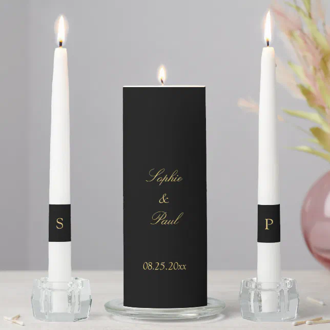 Black Golden Beige Wedding Unity Candle Set