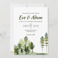 Emerald Pine Meadow Watercolor Winter Wedding Invitation