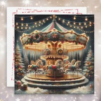 Vintage Merry-Go-Round Whimsical Christmas Holiday Card