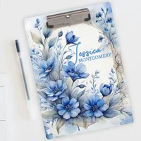 Sophisticated Vintage Serene Blue Blossoms Clipboard