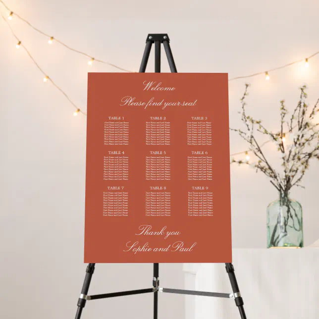 Terracotta 9 Table Wedding Seating Chart Foam Board