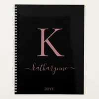 Elegant Black Pink Rose Gold Monogram Name Planner