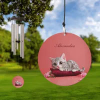 Cute January Cat with Carnations Wind Chime