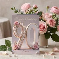 Rose Gold Pearl Floral 90th Birthday Milestone Card