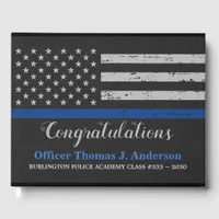Police Graduation Leather Thin Blue Line Party Guest Book