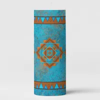 Southwest Mountain Peaks Turquoise Geometric Pillar Candle