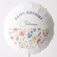 Personalized Floral Script Name Happy Birthday Balloon