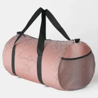 Rose Gold Brushed Metal Glitter Monogram | Duffle Bag