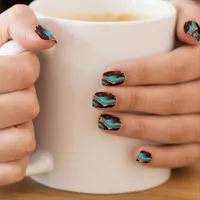 Brown and Teal Blue Fluid Art Minx Nail Art