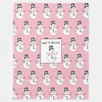 Let it Snow Snowman Pink Christmas Fleece Blanket