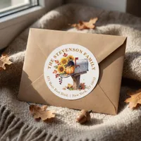 Rustic Autumn Sunflower Mailbox Thanksgiving  Classic Round Sticker
