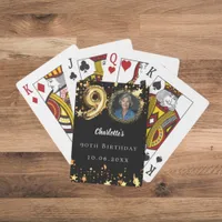 90th birthday black gold stars photo poker cards