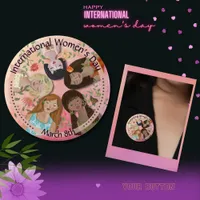 International Women's Day Pink Feminine Portraits Button