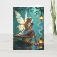 Fairy and Coffee Themed Birthday for Her Card