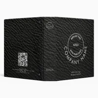 Company Name Logo QR Code Black Faux Leather  3 Ring Binder