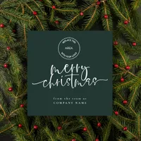 Business Logo Green Merry Christmas Square Holiday Card