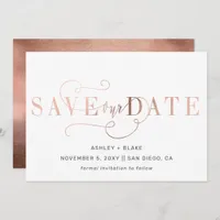 Rose Gold Modern Stylish Handwritten Calligraphy Save The Date