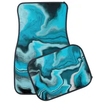 Blue, Black and White Marble Fluid Art   Car Floor Mat