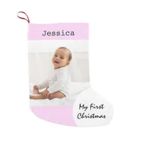 My First Christmas Baby Photo Custom Name Pink Small Christmas Stocking