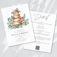 Pink Roses Eucalyptus Cake QR Code Wedding Invitation