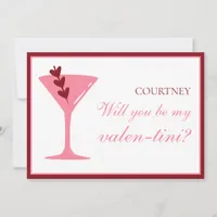 Personalized Martini Galentine's Day Red and Pink Card