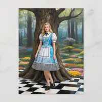 A Blond Woman in the Checkered Floor  Forest Postcard