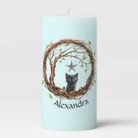 Cute Black Kitten Watching a Star Pillar Candle