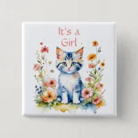 Cute Kitten Themed It's a Girl Button