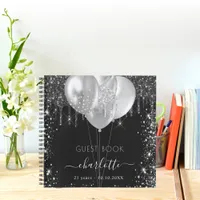 Guest book birthday black silver glitter name