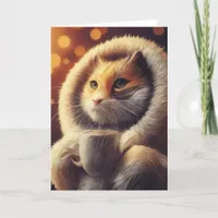 Adorable Funny Cat Holds Coffee Mug Card